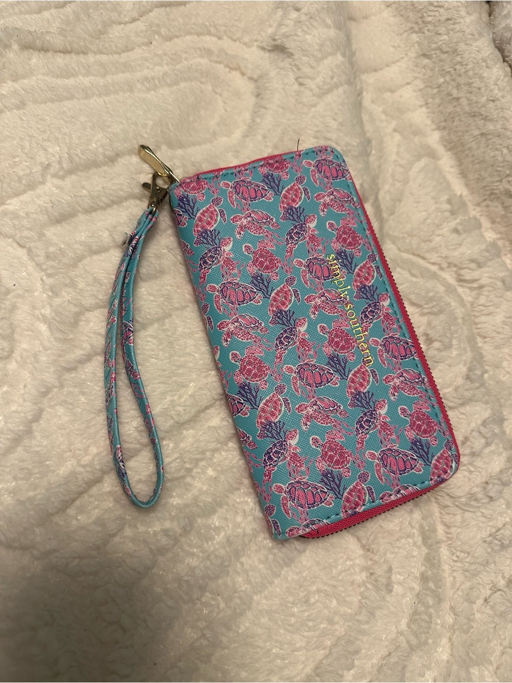 Simply Southern Sea Turtle Print Wristlet Wallet - Turquoise & Pink